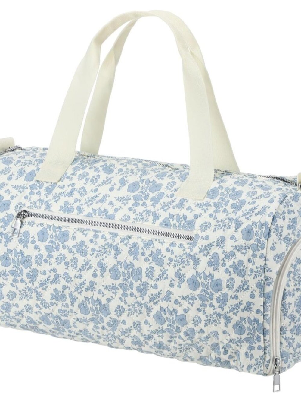 Blue Floral Quilted Duffle Bag for Women Cotton Large Floral Travel Duffle Dance
